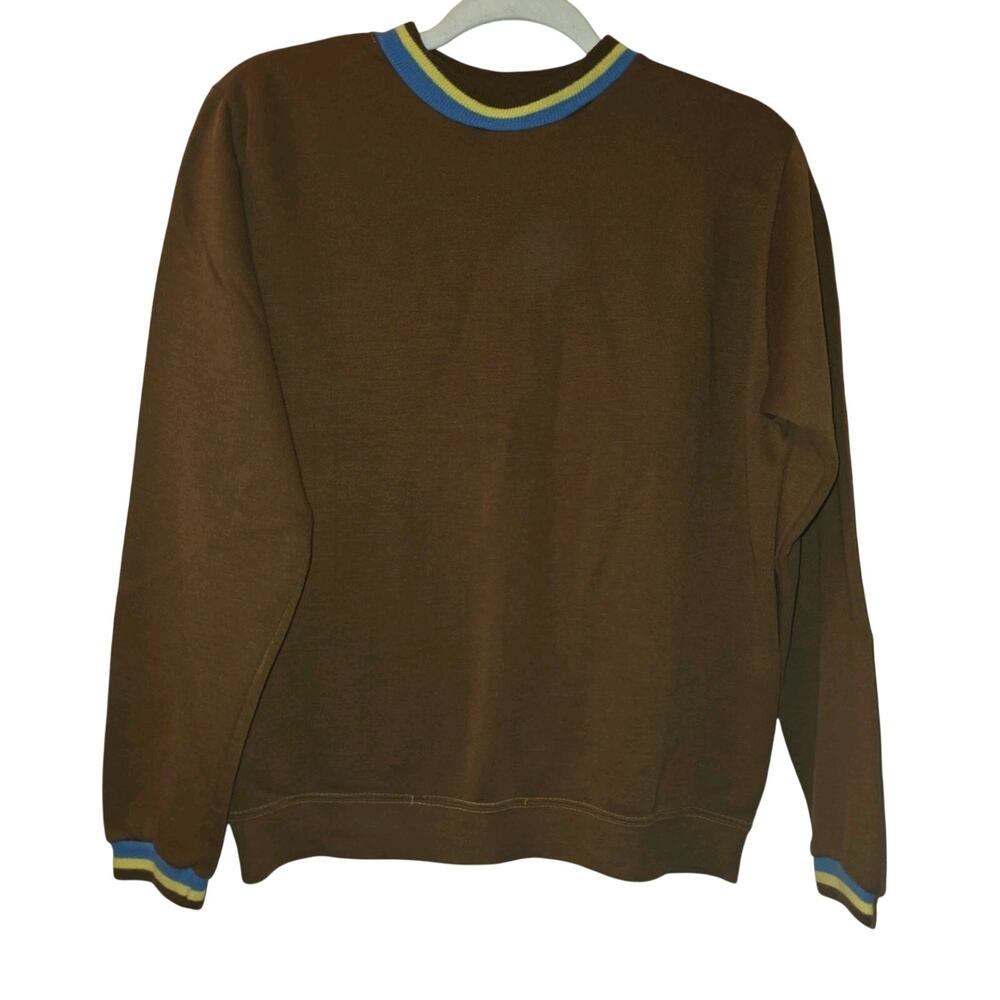 Vintage 70s Sportswear Sweater Brown Mod Multicolor Stripe Retro Groovy M Read